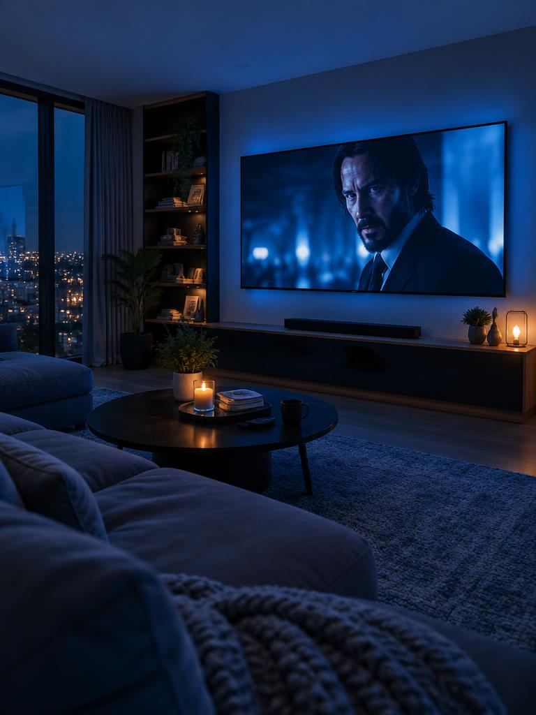 Sala moderna con televisión grande